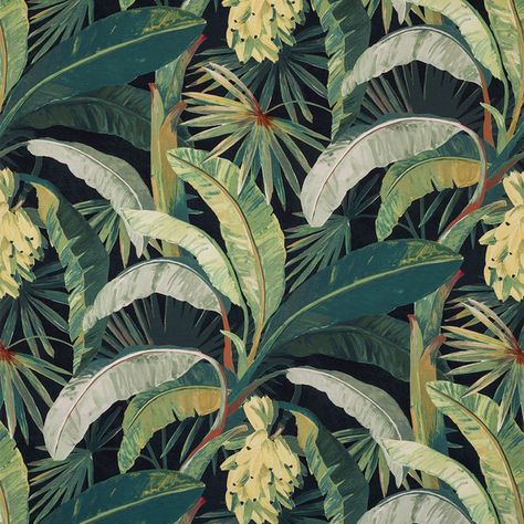 Catherine Martin by Mokum Tropicalia Midnight | James Dunlop Textiles Standing Hammock, Vincenzo De Cotiis, Blues Scale, Tropical Fabric, Tropical Oasis, Embossed Paper, Surround Yourself, Outdoor Fabric, Penthouse