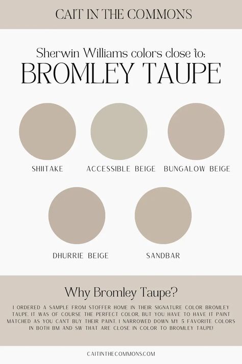 Best Taupe Colors For Kitchen Cabinets, Cottage Interiors Modern, Bromley Taupe, Taupe Kitchen Cabinets, Beige Kitchen Cabinets, Taupe Paint Colors, Taupe Kitchen, Taupe Paint, Kitchen Painting