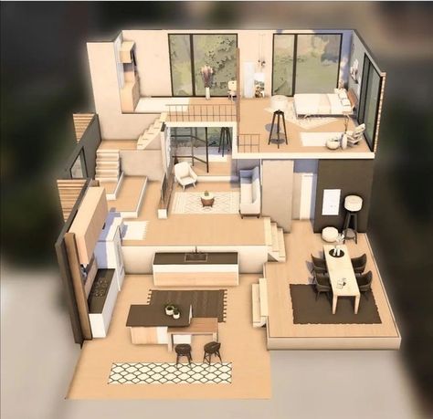 Sims 4 Loft Layout, Sims 4 Library Layout, Sims 4 Houses Ideas Layout Base Game, Sims 4 Balcony Ideas, Sims 4 Floorplan Layout, Sims4 Houses Ideas Floor Plans, Sims 4 Loft House, Loft Sims 4, Sim4 House