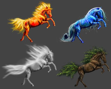 Elemental Horses - *Special prize* by Efirende Elements As Animals, Element Animals, Elemental Animals, Elemental Creature, Mythical Horses, Elements Animals, Kinds Of Animals, Mythical Animals, Fire Horse