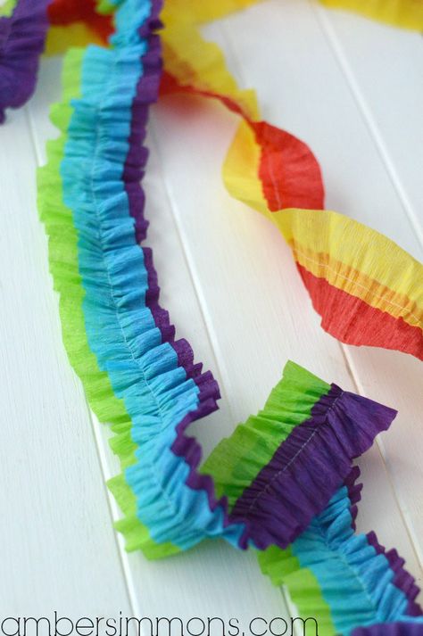 DIY Ruffled Streamers Tutorial by Amber Simmons of ambersimmons.com | These easy handmade party decorations add a little something extra to any occasion. Make for birthdays, holidays, the Superbowl, or make them in your favorite colors for everyday decor. They also make super cute backdrops for all your special photos. Ruffled Streamers, Cute Backdrops, Diy Streamers, Diy Ruffle, Everyday Decor, Easy Handmade, Dress Out, Party Hats, Dress Making