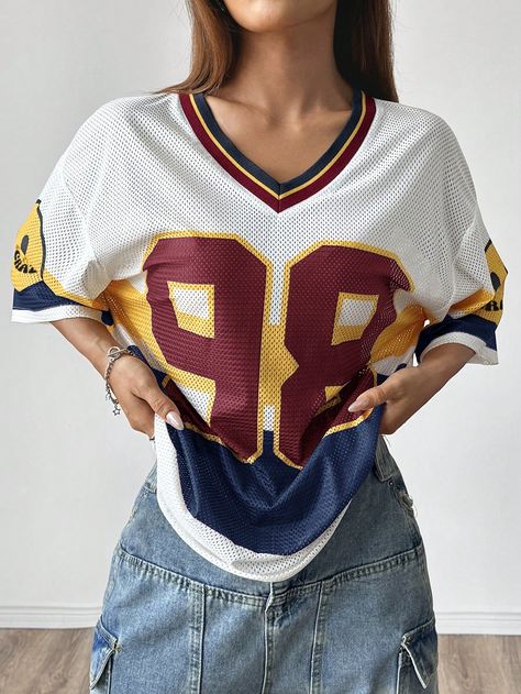 White Casual Collar Half Sleeve Knitted Fabric Colorblock,Letter,Striped  Embellished Medium Stretch  Women Clothing Basic Streetwear, Classy Summer Outfits, Cute Swag Outfits, Summer Knitting, Women T Shirts, Denim Jacket Women, Summer Trends, Kids Beachwear, Printed Sweatshirts