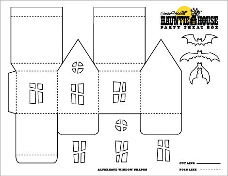 Cutest little Halloween houses. I printed the template then copied it to  glitter card stock. They were lovely in my Halloween tree! 3d Paper House Template, Haunted House Template, Noun Town, 3d Paper Houses, Treat Box Template, Cardboard Template, Egypt Activities, Paper House Template, Moldes Halloween