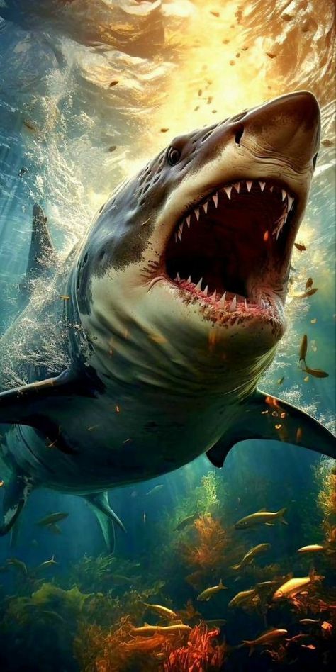 Shark Wallpaper, Ikan Air Tawar, Shark Photos, Shark Pictures, Wild Animal Wallpaper, Navi A Vela, Megalodon Shark, Underwater Painting, Shark Gifts