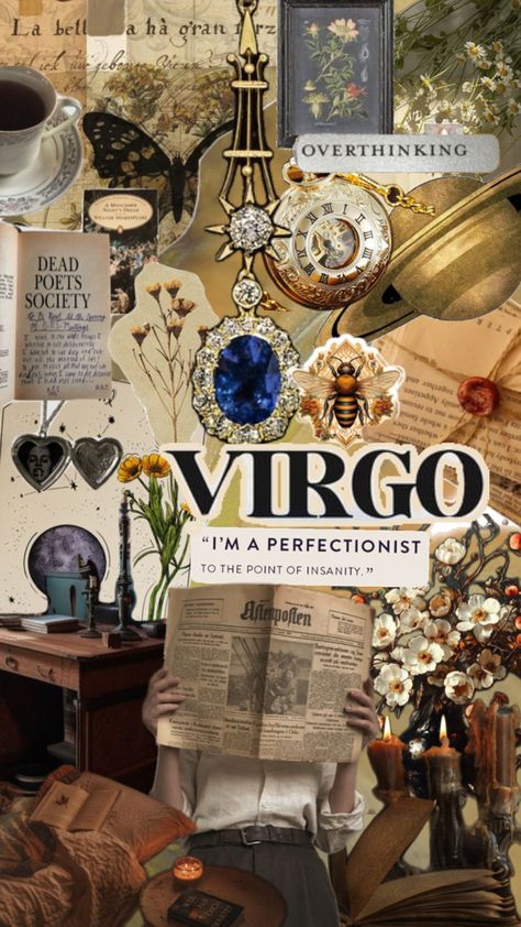 Virgo collage wallpaper for iPhone Virgo Vision Board, Virgo Mercury Aesthetic, Virgo Iphone Wallpaper, Virgo Wallpaper Aesthetic, Virgo Background, Virgo Aesthetic Wallpaper, Virgo Collage, Virgo + Core + Aesthetic, Virgo Wallpaper