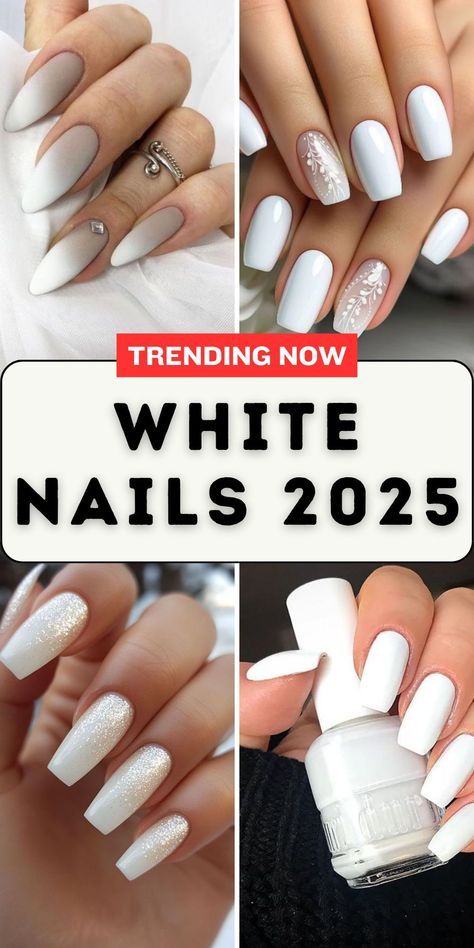 White Cruise Nails, Milky White Gel Nails With Design, Pearl Nail Art Designs, Pink And Black Coffin Nails, Trendy Coffin Acrylic Nails, White Nails With Designs Short, Engagement Shoot Nails, White Nails With Silver Glitter, Sky Blue Nail Art