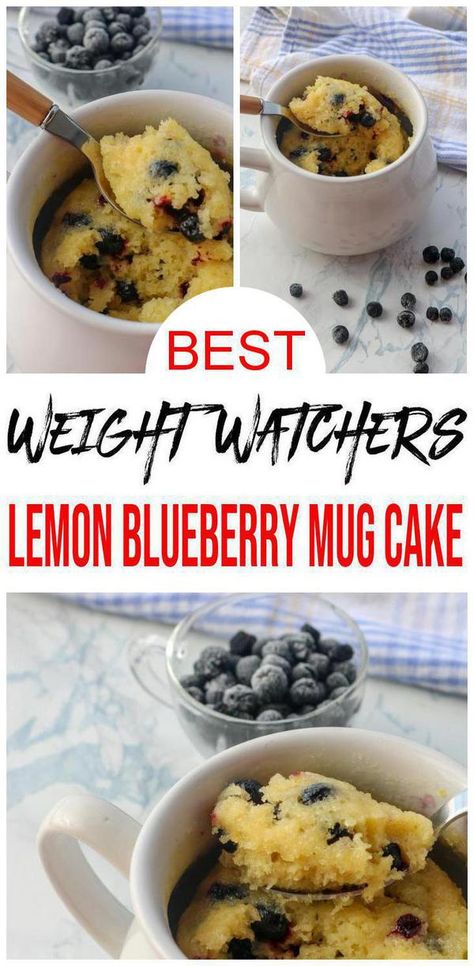 Amazing Weight Watchers Lemon Blueberry Cake In A Mug recipe you will love to make. Enjoy a healthy diet with this Weight Watchers microwave mug cake recipe for the best blueberry lemon cake recipe. Weight Watchers diet lemon blueberry mug cake for 1 is a great breakfast, snack or desserts. Weight Watchers recipe for homemade not store bought cake  #ww #smartpoints #blueberry Lemon Blueberry Mug Cake, Weight Watcher Mug Cake, Blueberry Mug Cake, Weight Watchers Cake, Microwave Mug Recipes, Light Eating, Lemon Mug Cake, Microwave Mug, Muffin In A Mug