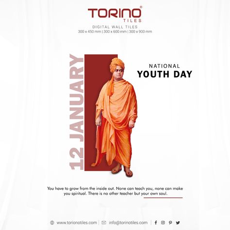 "Happy Swami Vivekananda Jayanti to all."  #vivekananda #swamivivekananda #vivekanand #swamiji #homedecor #vivekanandamemorial #India #IndiaUnited #IndianHeroes #IndianLeaders #TransformingIndia #Grow #Youth #Newgeneration #digitalwalltiles #walldecor #manufacturer #walltiles #tilesexporter #quality #ceramicindia #interiordesign #ceramictiles #brand #exporter #tiles #ceramic #torinotile #morbi #gujarat  www.torinotiles.com Swami Vivekananda Jayanti Poster, Swami Vivekananda Jayanti Creative Ads, Youth Day Creative Ads, Swami Vivekananda Jayanti, Swami Vivekananda Wallpapers, Vivekananda Jayanti, Diwali Creative, Indian Leaders, Swami Vivekanand