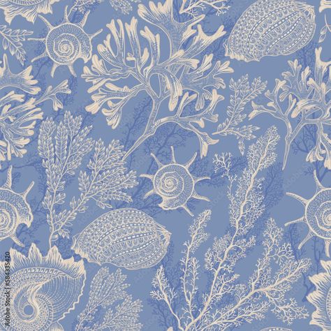 Wallpaper Dresser, Calming Coastal, Types Of Shells, Sea Style, Ocean Pattern, Coral Design, Coastal Elegance, Underwater Life, Printed Backgrounds