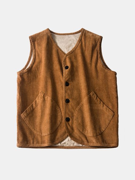 Mens Corduroy Vintage Sleeveless Jacket Single-breasted Loose Fashion Casual Vest Cheap - NewChic Corduroy Vest, Casual Vest, Sleeveless Jacket, Online Clothing, Chic Outfits, Clothes For Sale, Latest Fashion Trends, Stylish Outfits, Chic Style