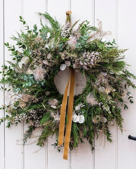 Wreath With Pinecones, Modern Farmhouse Wreath, Mixed Eucalyptus, Christmas Flower Decorations, Wreath With Bow, Cedar Wreath, White Berries, Wreaths For Sale, Velvet Bows