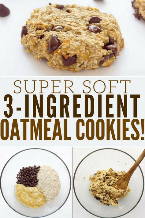 Ready under 20 minutes, these healthy, chewy and soft banana & oatmeal cookies are made with only 3 simple ingredients. Flourless, eggless, low-calorie and low-fat these delicious cookies are made without butter, brown sugar or baking soda. Most homemade traditional oatmeal cookie recipes require that the dough is chilled before cooking, well, not here. Paleo, vegan, gluten-free and dairy-free. Are you on a low cholesterol diet? Give these a shot! | www.onecleverchef.com Glutenfri Baking, Low Cholesterol Diet, Banana Oatmeal Cookies, Banana Cookies, Oatmeal Cookie, Cholesterol Diet, Oatmeal Cookie Recipes, Delicious Cookies, Makanan Diet