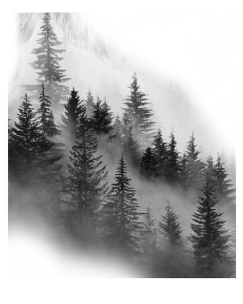 Misty Forest Tattoo, Forrest Tattoo Designs, Montain Tattoo Designs, Pine Forest Tattoo, Misty Tattoo, Forest Landscape Drawing, Dark Nature Tattoo, Forest Tattoo Design, Cool Nature Tattoos