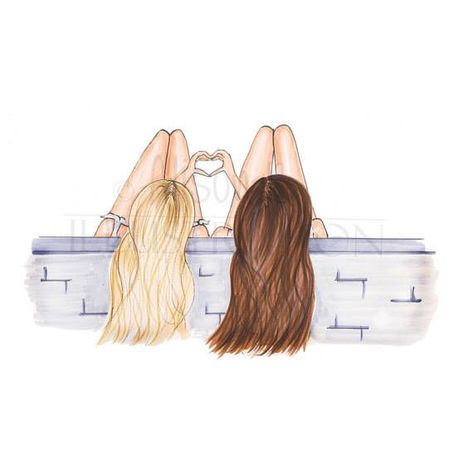 Blonde And Brunette Best Friends, Friend Art, Tumblr Hipster, Sketch Fashion, Best Friend Drawings, Friends Illustration, Bff Drawings, Art Heart, Drawings Of Friends