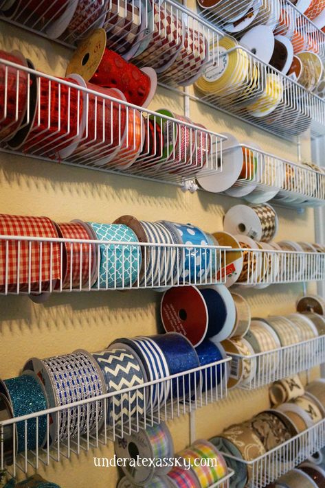 Craft Ribbon Storage, Closet Cubbies, Craft Room Ideas On A Budget, Craft Room Organization Diy, Ribbon Organization, Small Craft Rooms, Craft Shed, Ribbon Storage, Craft Storage Organization