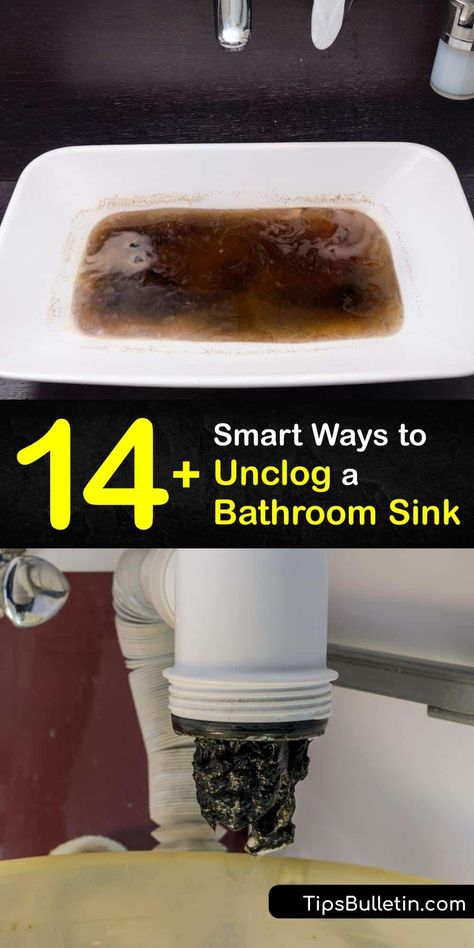 Follow our steps for removing a sink clog and keep the bathroom sink drain free from soap scum and debris. Regular drain cleaning is necessary to remove buildup. It’s easy to clean a clogged drain with boiling water, white vinegar, and baking soda. #unclog #bathroom #sink Unclog Bathroom Sink, Clogged Sink Bathroom, Homemade Drain Cleaner, Unclog Sink, Diy Household Cleaners, Unclog Drain, Drain Cleaners, Diy Cleaning Solution, Bathroom Drain