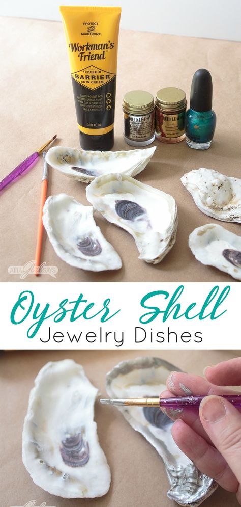 Gold Oyster Shells, How To Decorate Oyster Shells, Painting On Oyster Shells, How To Paint Oyster Shells, Paint Oyster Shells, Painting Oyster Shells, Painting Oyster Shells Diy, Diy Oyster Shell, Painted Oyster Shells