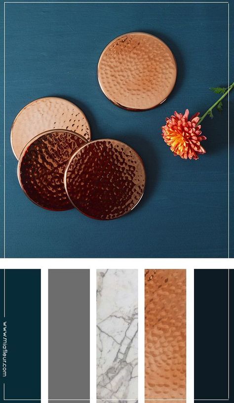 Copper Paint Colors, Copper Colour Scheme, Navy And Copper, Copper Interior, Copper Work, Copper Paint, Palette Design, Home Decor Colors, Living Room Color Schemes