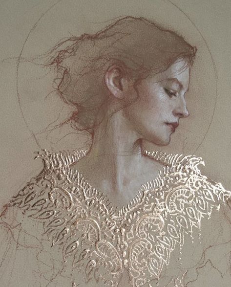 "Study for the Red Queen" 2022 by Stephanie Rew Stephanie Rew, Sepia Art, Gold Art Painting, Persian Art Painting, Gold Leaf Art, Abstract Paintings, Figure Painting, Figurative Art, Art Techniques