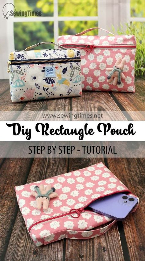 DIY Rectangle Pouch FREE sewing tutorial (2 sizes and video). These diy zipper pouches are perfect to carry your essentials. It's convenient to open and close the zipper on the front and to carry with the top handle. The designer shows you how to make the two sizes of this boxy zipper pouch free sewing pattern in her video tutorial. SewModernBags Free Bag Patterns To Sew Easy Zipper Pouch, Travel Pouch Diy, Diy Zipper Pouch, Easy Zipper Pouch, Diy Pouch No Zipper, Pouch Diy, Zipper Pouch Tutorial, Pouch Sewing, Bags Ideas