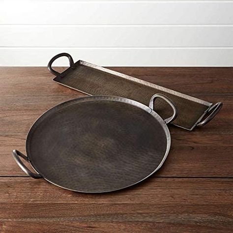 Amazon.com | Round Hammered Iron Black Serving Tray with Handles. Beautiful Black Rustic, Vintage, Farmhouse Look. Holds Foods, Breads, Decorative Centerpiece.: Platters Pretty Settings, Brewery Bar, Pottery Projects, Serve Ware, Diy Table Decor, Metal Serving Trays, Hammered Iron, Black Tray, Round Serving Tray