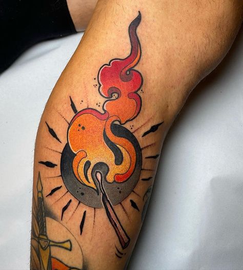 Shio Zaragoza on Instagram: “@blessedtattoozgz #cerilla #match #neotraditional #neotradicionaltattoo #tattooday #tattoocollector #tattoocommunity #zaragoza…” Neotraditional Fire Tattoo, Men Neotraditional Tattoo, Neo Trad Flames, Neo Traditional Fire Tattoo, Neo Traditional Color Tattoo, Match Fire Tattoo, Neo Traditional Filler, Traditional Match Tattoo, Colored Tattoo For Men