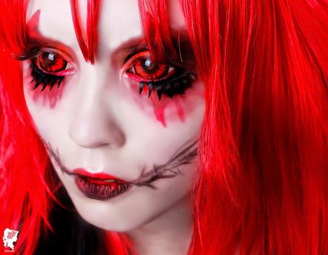 Red Eye Contacts Makeup, Red Contacts Makeup, Red Eyes Contacts, Cosplay Eyes, Sclera Lenses, Sclera Contacts, Makeup Witch, Elaborate Costumes, Witch Ideas