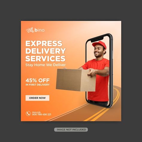 Delivery Service Social Media Design, Online Delivery Creative Ads, Services Social Media Post, Nissan Gtr R32, Minimalist Flyer, Gtr R32, White Banner, Graphic Design Images, Instagram Banner