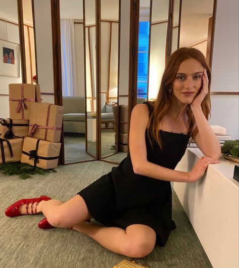 Red Mary Janes Outfit Aesthetic, Organic Aesthetic Fashion, Red Ballet Heels Outfit, Dress And Mary Janes Outfit, Black Dress Red Shoes Outfit, Carel Shoes Outfit, Red Mary Jane Outfit, Red Ballet Shoes Outfit, Black Mary Jane Shoes Outfit