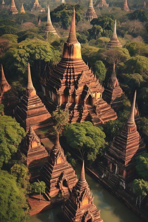 Ancient cities of Thailand   #thai Ancient City Thailand, South East Asia Architecture, Thailand Villages, Thailand Buildings, Laos Aesthetic, Environment Moodboard, Thai Aesthetic, Thailand Landscape, Thailand Architecture