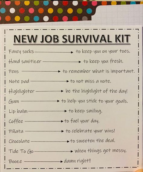 New Job Survival Kit For Him, Good Luck At New Job Gift, New Job Survival Kit For Her Gift Baskets, Co Worker Good Bye Gift, New Office Job Gift Basket, Intern Welcome Kit, Leaving Job Gift Ideas For Coworkers Diy, Co Worker Survival Kit Ideas, Co Worker Farewell Party