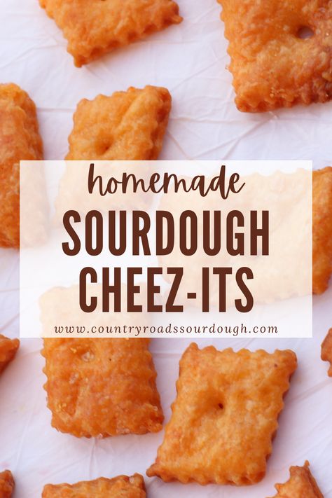 These copycat Sourdough Cheez-it crackers are crunchy, cheesy and are the perfect salty snack. This recipe uses sourdough discard and cheddar cheese to make a crispy cracker the whole family will love! They come together quick and easy with the help of a food processor and make a great snack for kids! Learn how to make the classic cheddar version or mix it up with flavors like spicy jalapeno pepper jack or white cheddar. Sour Dough Cheese It’s, Easy Recipes With Ingredients At Home, Sourdough Cheez It Crackers, Sourdough Saltine Crackers, Sourdough Starter Crackers, Sourdough Bread Uses, Sourdough Cheezits, Sourdough Treats Recipes, Sourdough Discard Popovers