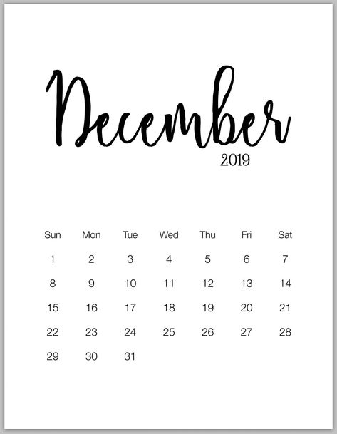 December 2019 Calendar Template Printable Calender, Calender Printables, Illustrated Calendar, Design Calendar, January Calendar, 달력 디자인, Minimalist Calendar, Calendar 2019, Cottage Market