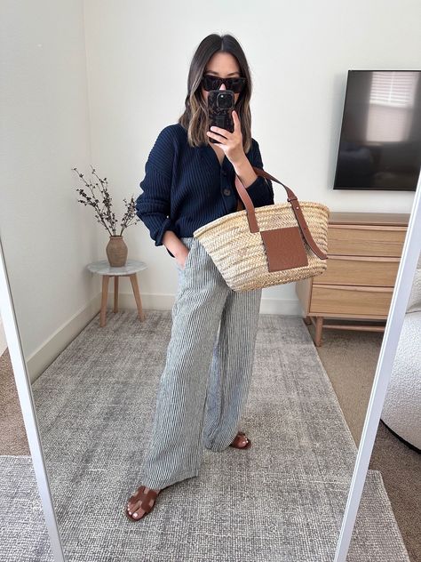 Ava Linen Pant curated on LTK Pull On Linen Pants Outfit, Linen Pants Fall Outfit, Linen Pants Outfit Winter, Striped Linen Pants Outfit, Striped Linen Pants, Winter Pants Outfit, Linen Pants Outfit, Cocoon Cardigan, Striped Linen