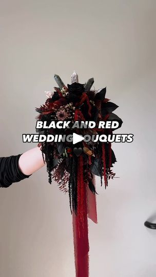 Black And Red Bouquet, Black And Red Wedding, Crystal Bouquet, Red Bouquet Wedding, Red Bouquet, The Cramps, Goth Wedding, Dark Wedding, Crystal Wedding