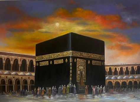 Kaabah Makkah Painting, Kaaba Painting Canvas, Kaba Art, Kabaa Paintings, Farida Khanum, Makkah Painting, Madina Painting, Kaba Painting, Kabah Painting