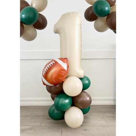 Baseball Balloon Tower~Rookie of the Year First Birthday Theme~Baseball Party~Rookie Year~First Birthday~Baseball Balloon~Baseball Party First Year Down Backdrop, Football Balloon Arch, Balloon Baseball, Balloon Football, 3rd Birthday Party For Boy, 1st Birthday Boy Themes, Football Theme Birthday, Football First Birthday, 3 Balloon