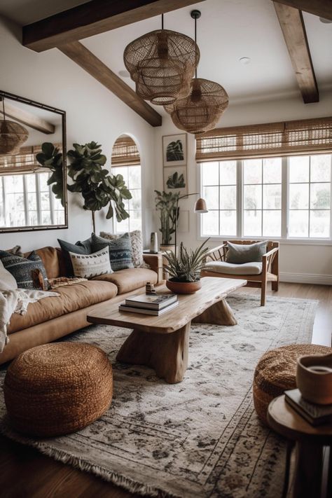 Rustic California Modern living room design Living Room California Style, Rustic Bohemian Home Decor, California Rustic Interiors, Small Living Room Decor Ideas Farmhouse, California Chic Interior Design, Boho Modern Home Decor, Walmart Living Room Ideas, Boho Rustic Living Room Ideas, Moody Coastal Living Room