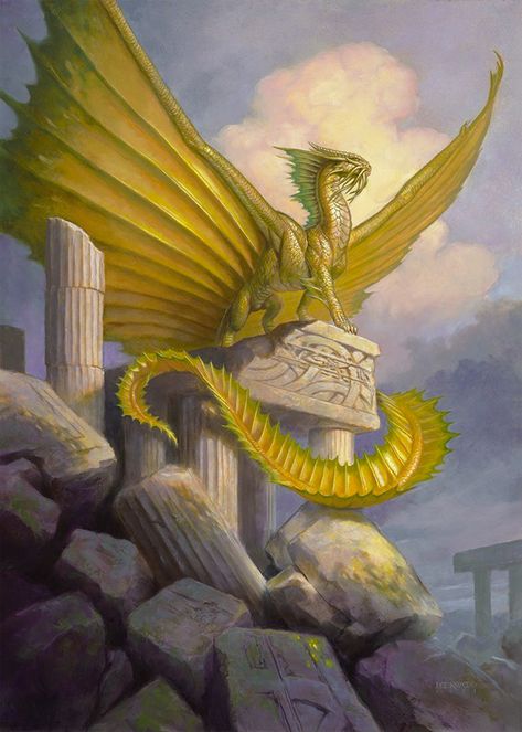 DRAGONS — The Art of Todd Lockwood Ancient Gold Dragon, Gold Dragon Art, Todd Lockwood, Dragon Poses, Legendary Dragons, Bronze Dragon, Ancient Dragon, Dnd Dragons, Creature Artwork