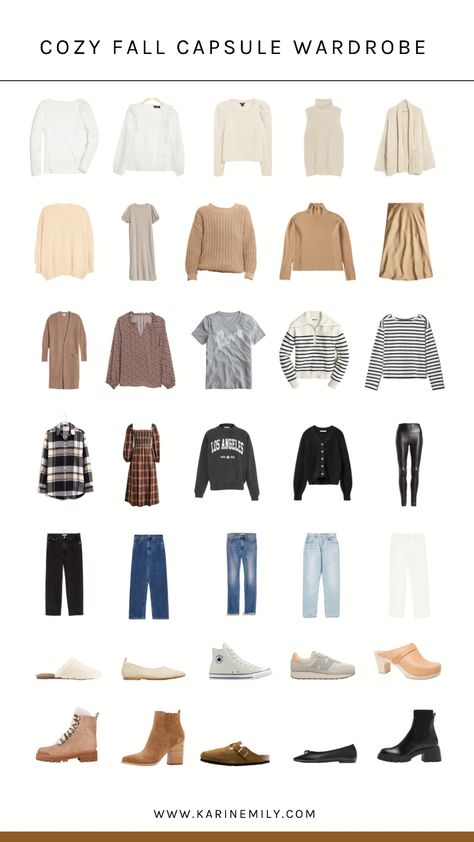 Stay At Home Mom Capsule Wardrobe, Fall Capsule Wardrobe Casual, Classic Fall Outfits, Fall Outfit Essentials, Essentials Capsule Wardrobe, Capsule Wardrobe Shoes, Fall Clothing Essentials, Closet Revamp, Cold Weather Dresses