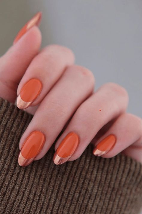 Birthday Glam, Kutek Disney, Orange Nail Designs, Orange Nail, Simple Fall Nails, French Tip Nail Designs, October Nails, Nagel Tips, Smink Inspiration