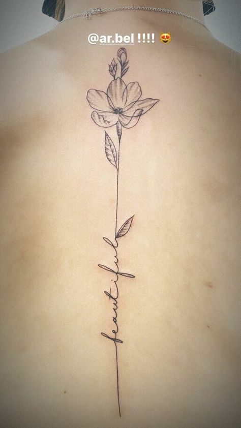 Simple Tattoo Fonts, Girl Spine Tattoos, Font Tato, Flower Spine Tattoos, Rib Tattoos For Women, Mads Lewis, Hidden Tattoos, Small Quote Tattoos, Beautiful Flower Tattoos