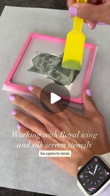 Rebekah Kamauu on Instagram: "When using silk screen stencils, I like to use the “peanut butter sandwich” analogy.  As you apply the royal icing, you want to spread it over the top just like you would on a pb&j. And similar to making a sandwich, you’re not pushing the icing down into the cookie, if you did that while making a sandwich you would dent the bread.  Instead, you are spreading the icing evenly across until the entire surface of the cookie with smooth strokes, using the tip of your scrapper to remove any excess. The icing consistency is a little looser than creamy peanut butter as well.

Cookie cutter can be purchased in my online store. 

A HUGE thank you to @lmmstencilstudio for making this custom stencil for our decorating classes this month!
 
Stencil holder by @geniesproduct Cookie Stencils Royal Icing, Icing Consistency, Making A Sandwich, Cookie Techniques, Silk Screen Stencils, Butter Sandwich, Peanut Butter Sandwich, How To Make Sandwich, Custom Stencils