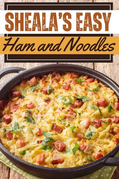 Easy Ham And Noodles Casserole Recipe - Use Leftover Ham Ham And Noodles, Leftover Ham Recipes Casseroles, Ham And Noodle Casserole, Ham Casserole Recipes, Easy Scalloped Potatoes Recipe, Ranch Dressing Recipe Homemade, Leftover Casserole, Easy Crepe Recipe, Easy Stir Fry Recipes