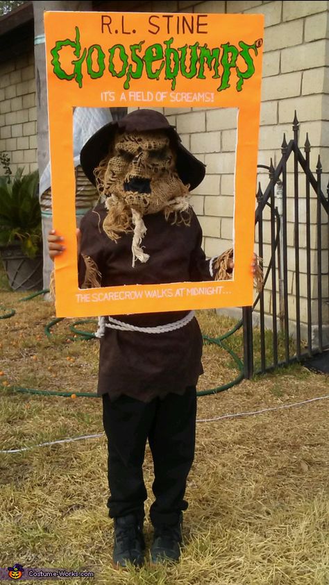 Goosebumps Costume Diy, Scarecrow Party Theme, Goosebumps Halloween Costumes, Goosebumps Halloween Decorations, Book Character Scarecrow Ideas, Goosebumps Trunk Or Treat, Goosebumps Decor, Classroom Scarecrow, Bookweek 2024