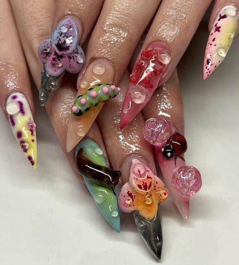 (Chii) | bugz life 🐛🐞🐌🫧 all sculpted! Inspo from: @nailsbyaulani ✨ #nailart #londonnailtech #londonnails #gelxlondon #westlondonnails | Instagram Stiletto Nails Summer, Food Nail Art, Aesthetic Nail, Sculpted Nails, London Nails, Nail Sets, Unique Acrylic Nails, Nails Summer, Birthday Nails