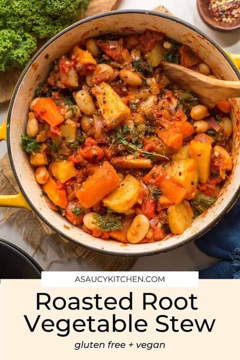 Root Vegetable Stew, Root Vegetables Recipes, Vegetable Stew Recipe, Roasted Root Vegetables, Root Veggies, Root Vegetable, Burger Bar, Vegetable Stew, Hearty Stews