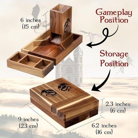 Amazon.com: Tapeera Wooden Magnetic Dice Tower with Dice Tray for Dungeons and Dragons - DND Accessories Dice Rolling Tray with Dice Chamber - Portable Dice Roller Tower for Tabletop RPG Board Games - DND Gifts : Toys & Games Wooden Dice Tower, Diy Dice Holder, Diy Dice, Rpg Board Games, Dice Roller, Dnd Gifts, Dnd Accessories, Wood Dice, Wooden Dice