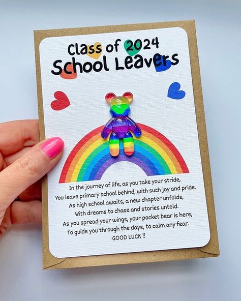 Claire Scott 🌈🌸 on Instagram: "❤️CLASS OF 2024 SCHOOL LEAVERS❤️

Limited Availability 🌟

Wish your school leaver good luck with this adorable School Leavers Class of 2024 Worry Bear Gift Card. This end of term keepsake is perfect for saying goodbye to friends and classmates 💚💜💖♥️💙

https://littlemisspartyperfect.co.uk/products/school-leavers-class-of-2024-good-luck-bear

#classof2024 #SchoolLeavers #endoftermgifts #year6 #year6leavers #uniquegift #smallbusinessuk" Saying Goodbye To Friends, Goodbye To Friends, Instagram Class, School Leavers, Small Business Uk, End Of Term, Uk Products, Class Of 2024, Saying Goodbye