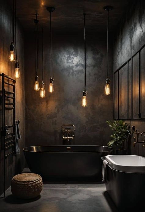 Dark Bathroom Paint, Dark Bathroom Aesthetic, Academia Bathroom, Dark Academia Bathroom, Bathroom Ideas Dark, Tadelakt Plaster, Horse House, Moody Bathroom, Dark Bathroom Ideas